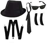 I LOVE FANCY DRESS Blues Brother-KOSTÜMSET FÜR Erwachsene - SCHWARZER Trilby-Hut, Sonnenbrille, SEITENBRAND, Schwarze Krawatte UND Halter (58 cm)