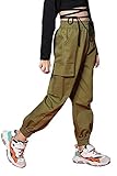 Kinder Cargo Hose Elastische Taille Jogger Hose für Jungen Mädchen Street Hip Hop(Armee-grün,134-140)