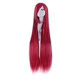 MapofBeauty 40' Anime Kostüm lange gerade Cosplay Perücke Partei Perücke (dunkelrot)