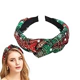 Weihnachten Damen Haarreif, Christmas Kariert Geflochten Haarband, Rot Vintage Breit Kopfband, Modisches Weihnachts Haarschmuck, Trachten Geknotete Stirnbänder für Frauen & Mädchen Geschenk