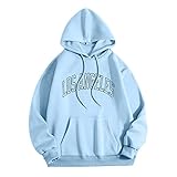 Herren Hoodie Pullover mit Kapuze Kapuzenpullover für Männer Herren L Los Angel Männer Brief Grafik Kapuzendruck Rundhals Langarm Sweatshirt Tops (Hellblau, S)