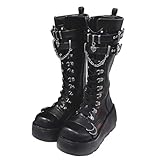Damen-Gothic-Stiefeletten mit Plateau und Fledermausschnallen, klobige Absätze, runde Zehenpartie, Reißverschluss, Punk-Motorrad-Kampfstiefel, bequeme kurze Gothic-Stiefeletten