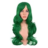MapofBeauty 24 Zoll/60 cm Charmante Kunststoff Faser Lange Wellige Perücke Frauen Party Volle Perücken (Grass Grün)