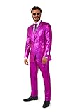 OppoSuits Anzug für Herren - Silvester Party Kostüm - Holografisches Karo Silber - Inklusive Blazer, Hose, Krawatte, Peppy Pink, 52, Peppy Pink, 52