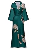 EORUBE Damen Morgenmantel Lange Satin Kimono Robe Blumen Seidiger Bademantel Brautjungfer Morgenmantel (Dunkelgrün – Brise in der Dämmerung)