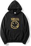 Nirvana Nevermind Lächeln Hoodie gelb Smiley Band Logo offizielle Unisex Pullover, hip-hop Mode Paar muss-haben Pullover, Mit Kapuze Sweatshirt schwarz (Black,M)