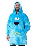 Sesame Street Krumelmonster Unisex tragbarer Decken-Hoodie | Blauer Kapuzenpullover fur Erwachsene mit Krumelmonster-Charakter-Grafikdruck | Einheitsgrosse, Sherpa-gefutterte Loungewear mit Taschen