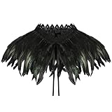 Federkragen Schwarz, Gothic Kostüm, Feder Cape, Federumhang Damen, Federschal Umhang, Feder Achselzucken, Raben Kostüm für Halloween Fasching Karneval Cosplay Maskerade
