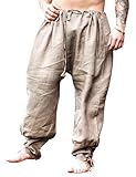 Leonardo Carbone Wikinger Leinenhose Herren Wodan - Herren Hosen, Leichte Sommerhose Herren, Festival Outfit, Wikinger, Mittelalter Kleidung, LARP, Cosplay, Freizeithose - 100% Leinen Steingrau L