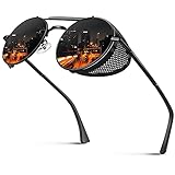CGID Retro Sonnenbrille im Steampunk Stil Runde Metallrahmen Polarisiert Brille Herren Damen
