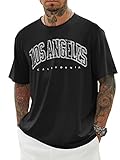 Minetom Oversized Tshirt Herren Rundhals Kurzarm Lose Sommer Oberteile Mode T-Shirt mit Los Angeles Grafik Kreativen Buchstaben Vintage Drucken Streetwear Sport Casual Lang Tops A Schwarz L
