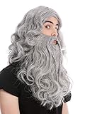 WIG ME UP - 90760-A+B-ZA68E Perücke & Bart Geflochten Herren Karneval Fasching Wikinger Viking Normanne Barbar Zwerg Grau