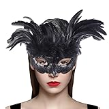 Cranight Damen schwarze Federmaske, Maskenball Masquerade Mask, Schwarze Federmaske Rabenmaske für Karneval Fasching Halloween Cosplay Kostüm Zubehör,Stil 01