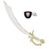 W WIDMANN MILANO Party Fashion 3082P - Piratensäbel und Augenklappe, Säbel ca. 47 cm, Seeräuber, Zubehör, Kostüm, Accessoire, Karneval, Mottoparty