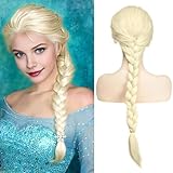 PORSMEER Elsa Prinzessin Cosplay Perücke für Frauen/Mädchen, Blonde Zöpfe Geflochten Haare charmant volles Haar lange Ersatz synthetische Perücken für Halloween Kostüm Karneval