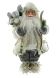 Dekoleidenschaft Dekofigur Winter 46 cm hoch, Weihnachtsmann aus Textil mit Kunstfell, Nikolaus mit Laterne, Ski & Geschenke-Sack, Santa Claus Figur, Christkind, Weihnachtsmannfigur, Nikolausfigur