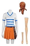 Taeyue Nami Kostüm Damen Nami Cosplay Gestreifte Top Rock Gürtel Socken Kopf Schal Outfits Film Echte Version Halloween Karneval Party Anzug, L