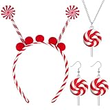 Yezmo 4PCS Lollipop Kostüm, Zuckerstange Kostüm Zubehör Mit Lollipop Haarreif Haarschmuck Lollipop Ohrringe Halskette Für Bonbon Kostüm Fasching Karneval
