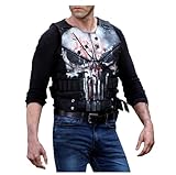 MERCH ATTIRE Herren Punisher Lederweste Frank Castle Totenkopf Logo Halloween-Kostüm, Kunstleder – schwarze Weste, XXL