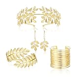 YADOCA Griechische Göttin Kostüm Zubehör für Damen Gold Oberarm Manschette Armband Stirnband Dangle Ohrring Göttin Gold Schmuck Set für Braut Hochzeit Toga Party