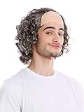 WIG ME UP - 68-A-ZA4/ZA63 Perücke Herren Karneval Opa Professor Halbglatze lang grau meliert Locken wild gelockt