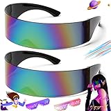 SoundZero 2 Stück Schnelle Brille, Währung Futuristische Sonnenbrille, Futuristische Verspiegelte Sonnenbrille, Coole Space Brille, Futuristische Sonnenbrille Zyklop, Für Rollenspiel, Party, (Bunt)