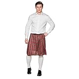 Boland 81224 - Schotten-Rock Mr. Tartan, Rot, kariertes Muster, Kilt, Wickelrock, Herren-Rock, Kostüm, Karneval, Mottoparty