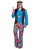 EraSpooky 70er 80er Herren Hippie Kostüm Schlaghose Liebe Frieden Kostüm Boho Blumendruck Ausgestellte Hosen Hippie Disco Hosen Set mit Hippie Accessoires