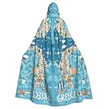 GFXEDSAH Kapuzenumhang mit Griechenland-Karten-Druck, Unisex, Halloween, Cosplay, Samt-Umhang mit Kapuze, Erwachsenenkostüm, Umhang