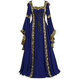 Karneval Kostüm Damen, Damen Mittelalterliche Kleid mit Trompetenärmel Mittelalter Party Viktorianischen Königin Kleider Bodenlänge Cosplay Dress Renaissance Maxikleid Lang Karneval Kostüm