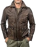 Vintage Brown Indiana Jones Lederjacke Raiders of The Lost Ark Indiana Jones Lederjacke Used-Look Harrison Ford American Bomber Ledermantel, braun, L