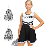 REDSTAR Cheerleader Kostüm Kinder mit Pompons & Kunstblut – Gruseliger High School Zombie – Faschingskostüme Mädchen –Halloween Party oder Karneval