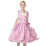 Angenster Dirndl Damen Midi, Oktoberfest Damen Outfit Trachtenkleid Damen Dirndl Rosa mit Kleid Bluse Schürze, Elegantes Dirndl Edelnice Dirndl für Damen, Bayerisches Dirndl-Komplettsets (Rosa, XXL)