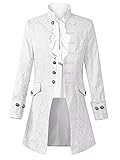 Runcati Herren Steampunk Frack Mantel Smoking Viktorianisch Renaissance Pirat Viking Kostüm Gothic Gehrock Männer Mittelalter Jacke, Weiß, XL