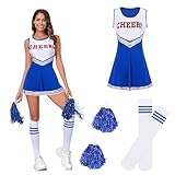 Taechalingo Cheerleader Kostüm Damen,Cheer Outfit,Cheerleading Outfit,High School Musical Cheerleader Kostüm,Cheerleader Kleid(blau, M)