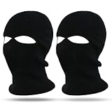 SKHAOVS 2 Pack Sturmhaube mit 2 Löchern,Gestrickte Sturmhaube für Damen/Herren, Winter Skimaske, Balaclava, Warm Gesichtshaube Schwarz Vollgesichtsmaske, Einheitsgröße, für Outdoorsports (Schwarz)