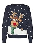 VERO MODA Damen Weihnachts Strick-Pullover VMSnowy Deer Rentier Weihnachten 10315636 Navy Blazer L