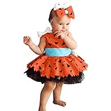 NaLatia Halloween Kostüm Mädchen Kostüm Kinder Flintstones Pebbles Kostüm Kleid Verkleidung mit Stirnband für Baby und Kleinkind Mädchen, Orange Grün