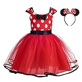 Lito Angels Minnie Mouse Kostüm für Mädchen Kinder, Mini Polka Dot Kleid Verkleidung mit Maus Ohren Haarreif, Größe 2-3 Jahre 98 (Stoffetikett 110), Rot
