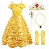 ReliBeauty Mädchen Prinzessin Kleid Kostüm Faltenrock Drop Shoulder mit Zubehör,4-6Jahren/104-116cm(Etikett120)