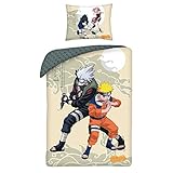 Naruto 2 Figuren Naruto und Kakashi - Bettwäsche-Set aus Baumwolle - Bettbezug 140 x 200 cm und Kissenbezug 70 x 90 cm - Mehrfarbig