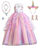 TOLOYE Prinzessin Kleid Mädchen, Einhorn Kostüm Kinder Mädchen Kleid mit Haarband Halsketten Set, Prinzessin Kostüm Kleid für Weihnachten Halloween Karneval Cosplay Geburtstagsfeier