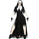 Halloween Kostüm Damen Horror Halloween Nonne Kostüm Gruselige Kleidung Vampirkleid Halloween Hexenkostüm Damen Karneval Cosplay Kleid Ausführen Kostüme (Kleid, Hut, Handschuhe, Halskette) Kostüme