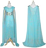 Yanny Damen Daenerys Targaryen Kostüm Sexy Kleid Daenerys Targaryen Cosplay Kleid mit Perücke Halloween Anzug (Blue, Medium)