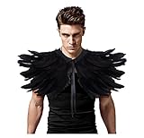 keland Gothic Feder Achselzucken Schal Poncho Halloween Party Kostüm Epauletten Fliege Krawatte Kragen（Schwarz）