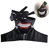 IBLUELOVER Ghoul Gesichtsschutz Kaneki Ken Cosplay Kostüm Set Japanischer Anime Augenklappe Show Halloween Zubehör Party Fasching Requisiten für Performing Festival Karneval Fastnacht