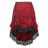 CAMDOM Viktorianischer Steampunk Rock für Damen Renaissance Mittelalter Maxirock Hohe Taille A-Linien Rüschen Lang Rock Gothic Vintage Cosplay Kostüm für Halloween und Karneval