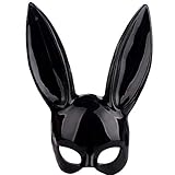 RTWAY Bunny Maske, Schwarz Maskerade Maske, Kaninchen Augenmaske mit Ohren, Bunny Maske für Halloween Party Kostüm Cosplay Ostern Karneval