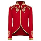 Mittelalter Kleidung Herren, Frack Herren Langarm Prinz Smoking Steampunk Frack Mantel Gothic Viktorianisch Blazer Jacke Karneval Kostüm Halloween Fashing Verkleidung Oberbekleidung Uniform Rot L