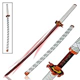 Swords and more Demon Slayer: Kimetsu no Yaiba - Rengoku Kyoujurou Schwert – Kyojuro Rengoku Katana, Carbon Stahl Nichirin Schwert mit Scheide 103 cm, Demon Slayer Schwert für Rengoku Kostüm